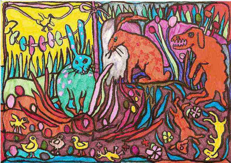 Ostern- Filzstift, Papier, 12,5x10 cm