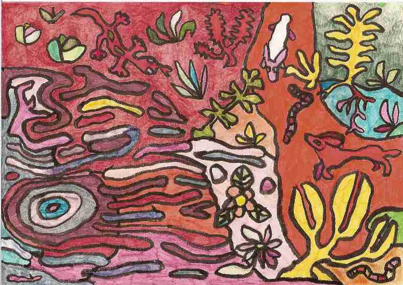 Ausschnitt rechts unten aus Neunerbild- Filzstift, Papier, 12,5x10 cm